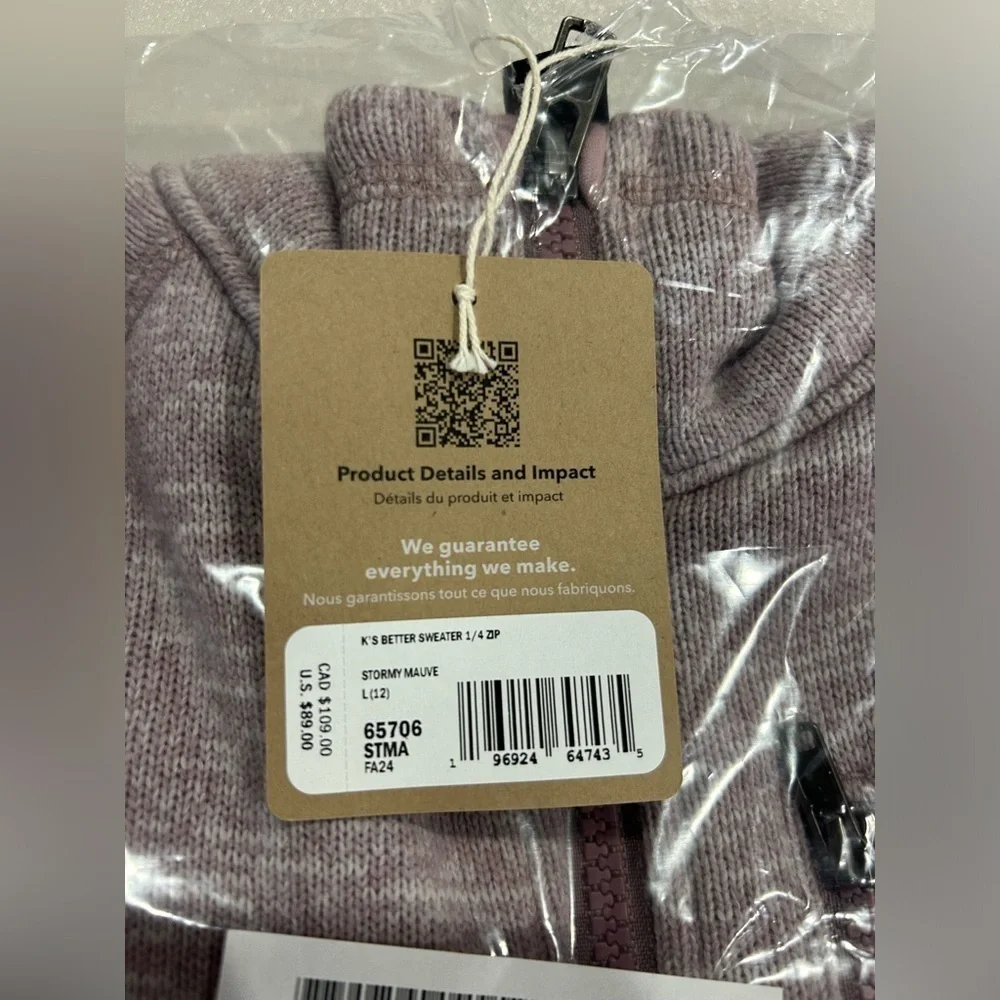Patagonia Girls Large Better Sweater 1/4-Zip Stormy Mauve Quick-Dry Fleece NWT
